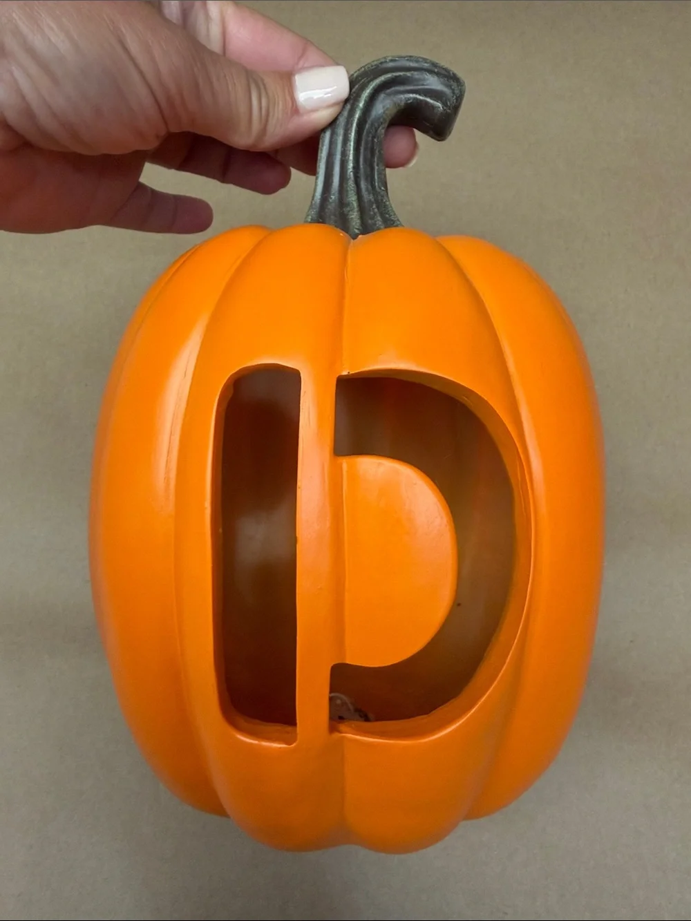 “D” Orange Pumpkin Lantern with Metallic Brown Stem - Seasonal Party Decor
